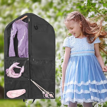2 Pack Garment Bags for Travel Hanging Clothes,40inch Dance Bag,Dance Garment Bags For Dancers,Dance Competition Essentials,Dance Costume Garment bag For Kids Girls. - color: 2 Pack Black