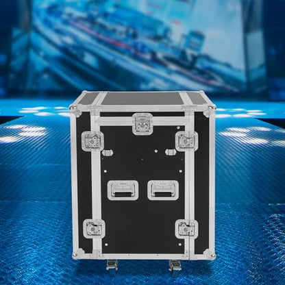 12U Mobile PA DJ Rack Road Case, Network & Stereo Rack with DJ Mixer Tops, Heavy-Duty 2-Tier Studio Equipment Cabinet with 4 Wheels, Amplifier Mixer Storage Stand for Live Sound, KTV, Home Theater - size: 12U / Side Table