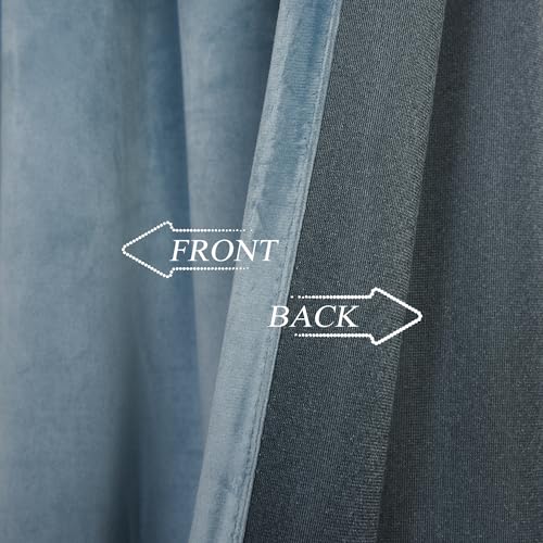 Roslynwood Velvet Stone Blue Curtain 63 inch Long - Curtains Block Light Rod Pocket Thermal Insulated Window Drapes Set for Living Room/Bedroom/Dining Room, W52 x L63, 2 Panels - color: Stone Blue, size: 52"W x 63"L (Pack of 2)