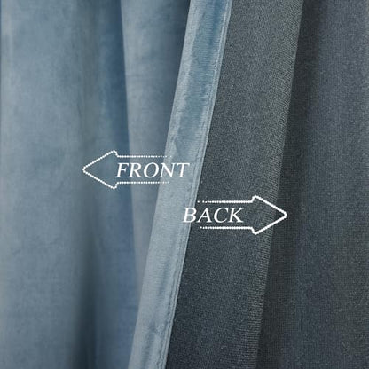 Roslynwood Velvet Stone Blue Curtain 84 inch Long - Curtains Block Light Rod Pocket Thermal Insulated Window Drapes Set for Living Room/Bedroom/Dining Room, W52 x L84, 2 Panels - color: Stone Blue, size: 52"W x 84"L (Pack of 2)