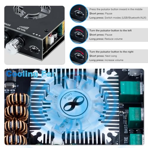 Hosyond ZK-1602T Bluetooth Amplifier Board, 2.0 Channel 160W+160W Stereo Audio Amp with Treble & Bass Control, DC 15-36V Power Supply, Bluetooth 5.0 & AUX Inputs for Home DIY Speakers - style: ZK-1602T