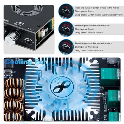 Hosyond ZK-1602T Bluetooth Amplifier Board, 2.0 Channel 160W+160W Stereo Audio Amp with Treble & Bass Control, DC 15-36V Power Supply, Bluetooth 5.0 & AUX Inputs for Home DIY Speakers - style: ZK-1602T