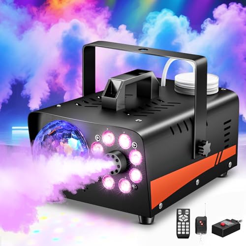 1200W Fog Machine, 6000CFM for Halloween, Disco Light & Remote | 13-Color LED Effect Smoke Machine, Wired & Wireless Remote, Dry Run Protect, for Indoor, Outdoor, Wedding, Parties & DJ Stage