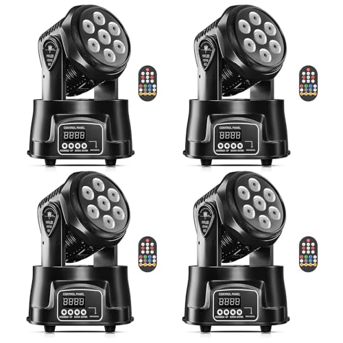 U`King Moving Head Light RGBW Stage Lighting DJ Lights 7 x 10W LED Beam Spotlight 9/14 CH Wash Light with DMX and Sound Activated for Church Wedding Bar Christmas and Halloween (4 Pack) - color: Black (4 Pack)