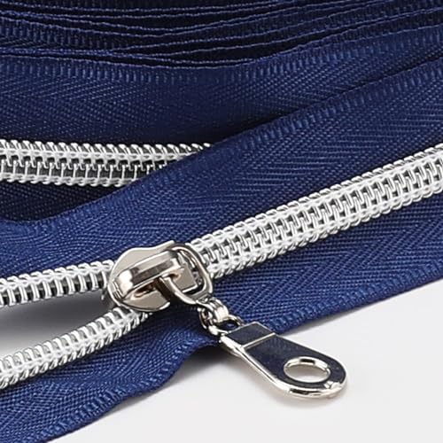 The Yards 10 Yards Bulk Navy Blue Nylon Coil Zipper with Silver Teeth - Replacement Sewing Zipper with 10PCS Sliders for DIY Sewing Craft Bags - color: Silver-NavyBlue