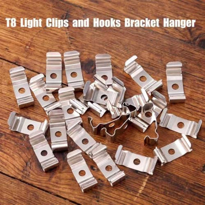 40 Pack T8 Light Clips and Hooks Bracket Hanger, Nickel-Plated Manganese Steel, Mounting Clips for LED Integrated Tube Light Fixture, Indoor & Outdoor Use