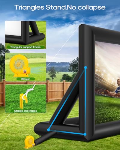 3-in-1 16FT Inflatable Projector Screen - Outdoor Movie Screen, Dart Board and Football Target with 180W Blower, Front/Rear Screen for Celebration & Outside Movie Night - size: 16FT