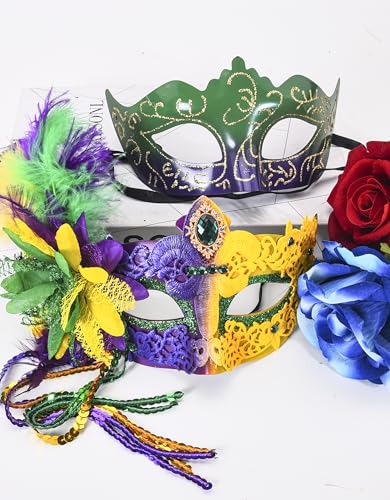 SIQUK Couple Masquerade Masks Set Venetian Party Mask Costume Mask - color: Arrow Mardi Gras