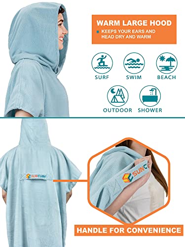 SUN CUBE Surf Poncho Changing Robe with Hood, Wetsuit Changing Hooded Towel | Thick Quick Dry Microfiber, Wetsuit Changing Towel, Surfing Beach Swim Outdoor Sports Cover Up, Adult Wearable Poncho - color: Light Blue
