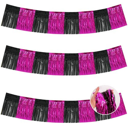 BEISHIDA Hot Pink Fringe Garland Banner 30ft Wall Tinsel Foil Streamers - color: Black Hot Pink