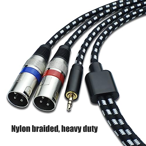 3.5 mm to Dual XLR Male Y Splitter Cable, 10 Feet Stereo 1/8 Mini TRS Headphone Jack to L/R Double XLR Male Aux Cord, Noise Free, Nylon Braided, for Studio Monitor Speaker and Phones