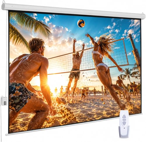 94" Motorized Projector Screen, Electric 16:9 Projector Screen with Remote Control, Indoor/Outdoor HD Movie Screen, Wall/Ceiling Mounted, Perfect for Home Office Theater TV, White