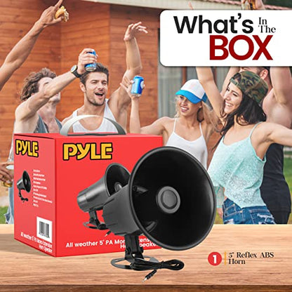 Pyle All-Weather Mono Trumpet Horn Speaker - 5" Portable PA Speaker with 8 Ohms Impedance and 25 Watts Peak Power - 180 Degree Swiveling Adjustable Bracket for Easy Maneuverability