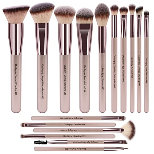 Makeup Brushes, Daubigny 16Pcs Complete Premium Synthetic Makeup Brush Set with Professional Foundation Brushes Powder Concealers Eye shadows Blush Makeup Brush for Perfect Makeup (Champagne Gold) - color: Champagne Gold