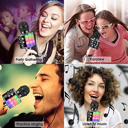 BlueFire 4 in 1 Karaoke Wireless Microphone with LED Lights, Portable Microphone for Kids, Great Gifts Toys for Kids, Girls, Boys and Adults (Black) - color: Black