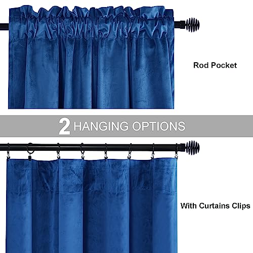 JIUZHEN Blue Velvet Blackout Curtains 42W x 63L 2 Panels with Tiebacks - color: Blue, size: 42"W x 63"L (Pack of 2)
