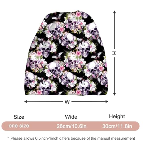 Art Owl Women's Slouchy Beanie Hat Cute Turban Hats Cancer Headwear Caps Baggy Skull Sleep Scarf - color: Flowers Skulls