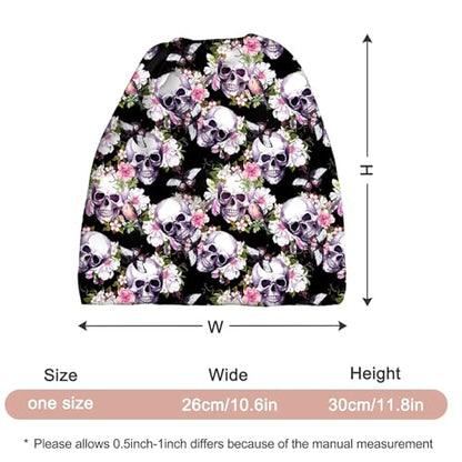 Art Owl Women's Slouchy Beanie Hat Cute Turban Hats Cancer Headwear Caps Baggy Skull Sleep Scarf - color: Flowers Skulls