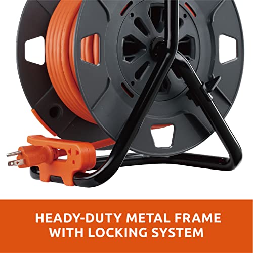 Link2Home 80 Ft. Extension Cord Reel, 4 Power Outlets, 14 AWG SJTW | Heavy-duty cable, high-visibility jacket, ideal for job sites and garages - size: 80 feet
