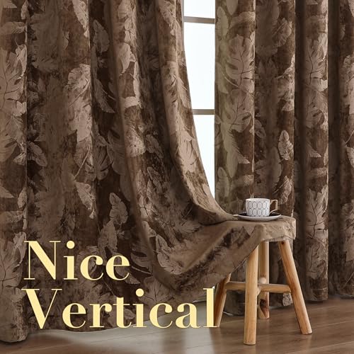H.VERSAILTEX Velvet Leaf Pattern Curtains for Bedroom 63 Inches, Caramel | Luxury Velvet, Room Darkening, Light Blocking, Noise Reducing, Thermal Insulated, Grommet Top, 52 X 63 Inch, 2 Panels - color: Leaf-caramel, size: 52"W x 63"L (Pack of 2)
