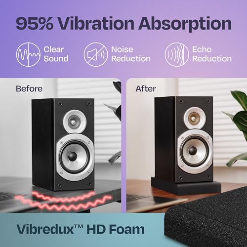 Studio Monitor Isolation Pads Premium Acoustic Foam for 3-4.5 Inch Speakers with Vibredux HD Foam for Superior Isolation, Black - size: For 3″-4.5″ Monitors