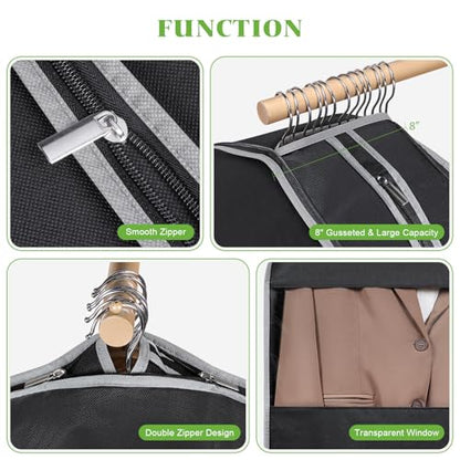 KEEGH Compression Garment Bags, Large Hanging Garment Bag 40 In, 2 PCS | Self Compression Zipper, Large Capacity, Clear Window, 8 In Gusset, Premium Suit Bags for Shirts, Suits, Dresses - size: 40"-2PCS
