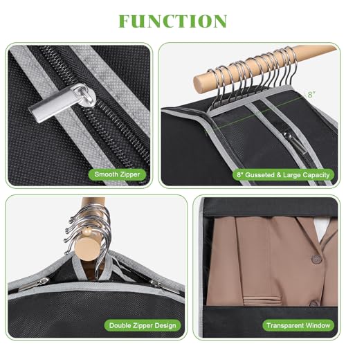 KEEGH Compression Garment Bags, Large Hanging Garment Bag 40 In, 3 PCS | Self Compression Zipper, Large Capacity, Clear Window, 8 In Gusset, Premium Suit Bags for Shirts, Suits, Dresses - size: 40"-3PCS