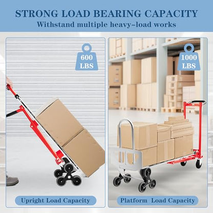 Convertible Hand Truck -1,000 lb Heavy-Duty Aluminum & Steel Dolly, 3-in-1 Mode with Stair-Climbing Wheels & 5" Swivel Casters for Warehouse, Moving, Delivery - size: Stair-climbing wheels with 1000 lbs capacity