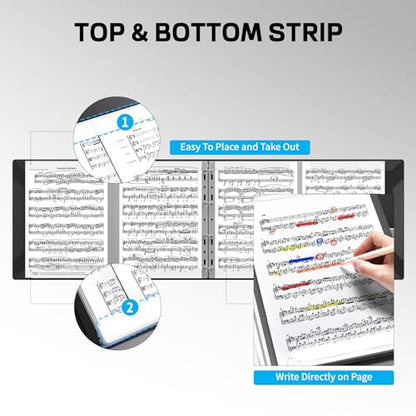 Sheet Music Folder, Piano Sheet Music Binder 4 Page Expand, A4 Size 52 Pages Capacity, Writable Choir Folder for Holding Sheet Music and Storing Files, Black - style: 4 Page Music Folders