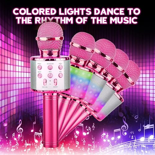 BlueFire 4 in 1 Karaoke Wireless Microphone with LED Lights, Portable Microphone for Kids, Great Gifts Toys for Kids, Girls, Boys and Adults (Purple) - color: purple