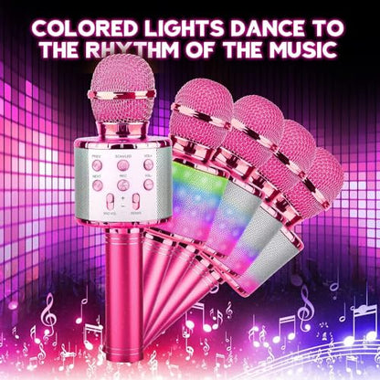 BlueFire 4 in 1 Karaoke Wireless Microphone with LED Lights, Portable Microphone for Kids, Great Gifts Toys for Kids, Girls, Boys and Adults (Purple) - color: purple