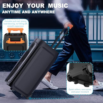 HWWR Karaoke Machine with 2 Wireless Microphones, Big Bluetooth Party Speaker with 500W Peak Power for Adults, PA System with Rolling Wheels and Trolley, Perfect for Outdoor, Home Party, Gatherings - color: BLACK