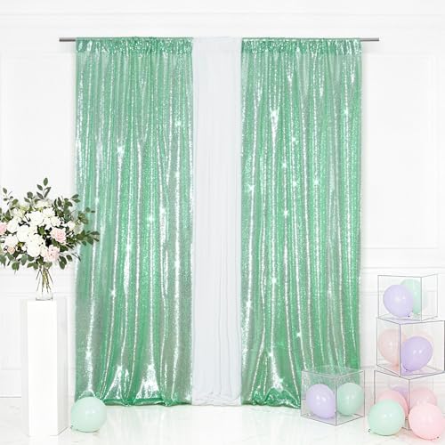 Eternal Beauty Mint Green 3mm Sequin Backdrop 2x8 Ft 2 Pack Wedding | Dense Sparkle Fabric With Breathable Mesh Backing And Rod Pocket For Easter Parties And Photo Booth Events - color: Mint Green, size: 2Ftx8Ft