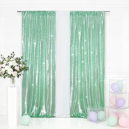 Eternal Beauty Mint Green 3mm Sequin Backdrop 2x8 Ft 2 Pack Wedding | Dense Sparkle Fabric With Breathable Mesh Backing And Rod Pocket For Easter Parties And Photo Booth Events - color: Mint Green, size: 2Ftx8Ft
