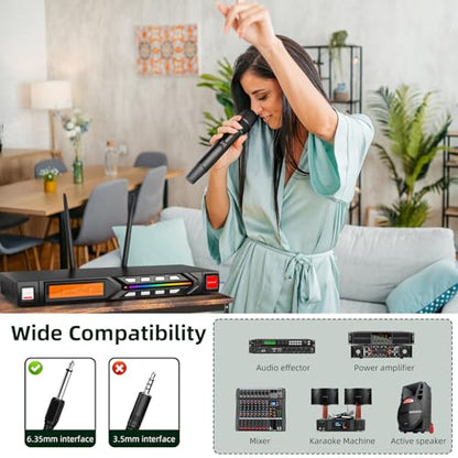Depusheng R7 Wireless Microphone Set with Two Wireless Dynamic Handheld Microphones Receiving Range of 80 Meters Suitable for Karaoke Concert Stage