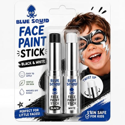 Blue Squid Black & White Face Paint Stick - Water based Body Paint for Adults & Kids - Vegan Hypoallergenic Twist-Up Non-Toxic Makeup Stick for Cosplay, & SFX (Black & White) - color: Black & White