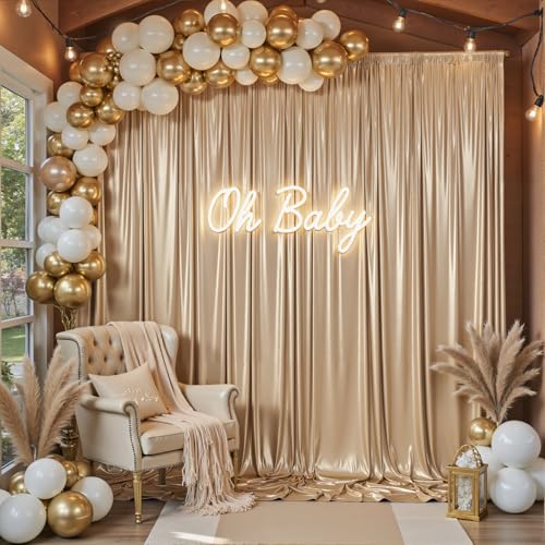 gogoparti 10x12FT Champagne Sequin Backdrop Curtain-2 Panels of 5x12FT Wrinkle-Free Glitter Drapes for Photography, Birthdays, Weddings & Graduations - color: Champagne, size: 5FT x 12FT(2 panels)