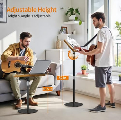 2-in-1 Dual-Use Music Stand & Tabletop Stand, 16.5"–51" Height Adjustable - color: Rubberwood Effect, size: Non-wheeled