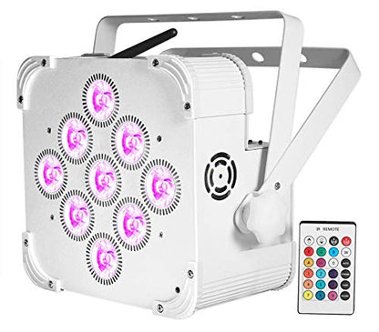 Rockville Best PAR 60 White Rechargeable Par Can Wash DMX Light, 8-Pack | 18-Hour Battery Life, Wireless, 9 LEDs/6W Each, IRC Remote, Sound Activated, 4350 Lux, LCD Display, Flicker Free, RGBWA+UV