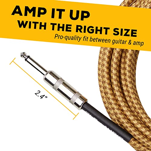 GLS Audio Instrument Cable - 1/4 Inch TS to 1/4 Inch Instrument Cable for Bass/Electric Guitar- Brown/Yellow Braided Tweed, 15ft - color: Brown/Yellow, size: 15ft