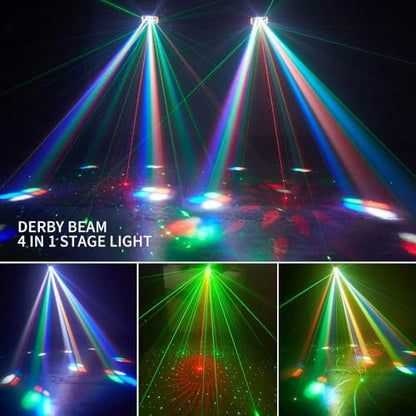 DJ Lights Party Light, Stage Disco Light 4 in 1 RGBW Derby Beam, Led Strobe, Remote & DMX Control Perfect for Wedding Bar Club Disco Party Festival Stage & DJ Lighting, Black