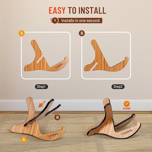 CAHAYA Guitar Stand Floor Wooden Portable Universal Instrument Holder | X-Frame Holder Thickened Plywood with PU Cover for Acoustic Electric Bass Classical Guitars Display Rack - color: Yellow