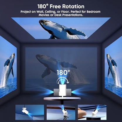 [Built-in Apps] Mini Projector with WiFi and Bluetooth, Native 1080P Portable Movie Projector for Bedroom, Android 12, Auto Vertical Keystone, 180° Rotation, Compatible with HDMI/USB/TV Stick/Laptop