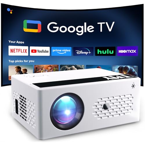 TMY Smart Projector with Google TV System, Native 1080P 4K Home Theater | Google TV & 10K+ Apps, 4K support, Wi-Fi6 & 2-way Bluetooth, indoor & outdoor movies, Compatible with Phone/TV Stick/PC/PS5 - style: Built in Google TV