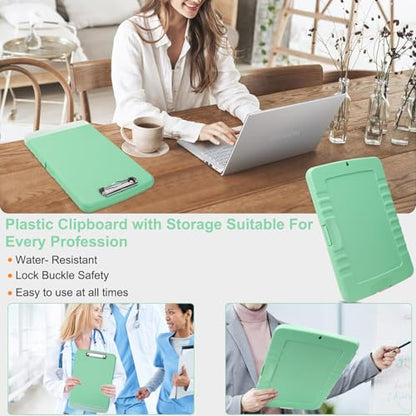 Clipboard with Storage, A4 Binder Nursing Clipboards with Pen Holder, Heavy Duty Storage Clipboards with Low Profile Clip, Clipboard Folder Side-Opening, Smooth Writing Clip Board (Light Green) - color: Light Green