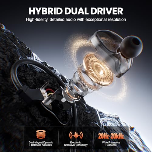 Phenyx Pro Hybrid Dual Driver in-Ear Monitor Earphones PME-20 | Noise-Isolating Stereo IEM, Detachable 2-Pin Cable, Tangle-Free Design, Singers, Musicians, Gaming