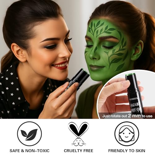 BOBISUKA Light Green Face Body Paint Stick Washable Water-Based Face Paint Makeup Stick for Halloween Witch, Zombie, Hulk, Goblin, Camo, Hunting, Cosplay, SFX, Sports Eye Black & Costume Party - color: Light Green