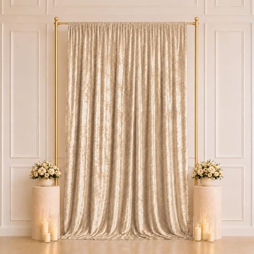 Efavormart Beige Premium Crushed Velvet Backdrop Curtain 5ft x 12ft – Event Drape Panel & Photo Booth Background with Rod Pocket, 70% Blackout - color: Beige, size: 5ft x 12ft