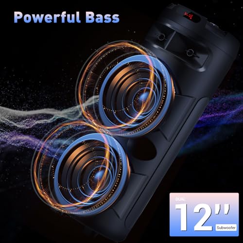 Dual 12'' Wireless Bluetooth Party Speaker with Microphone/Bass - size: Dual 12'' Speakers