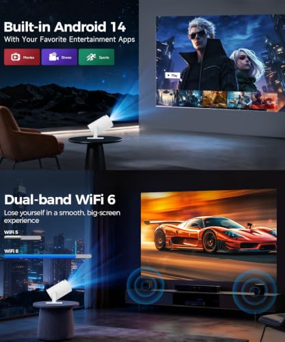Magcubic HY300PRO Wi-Fi 및 블루투스가 있는 미니 프로젝터, 4K 지원 스마트 휴대용 프로젝터 자동 키스톤, 에어 마우스 리모컨, 음성 제어, 180도 회전, 홈 비디오 프로젝터 안드로이드 11